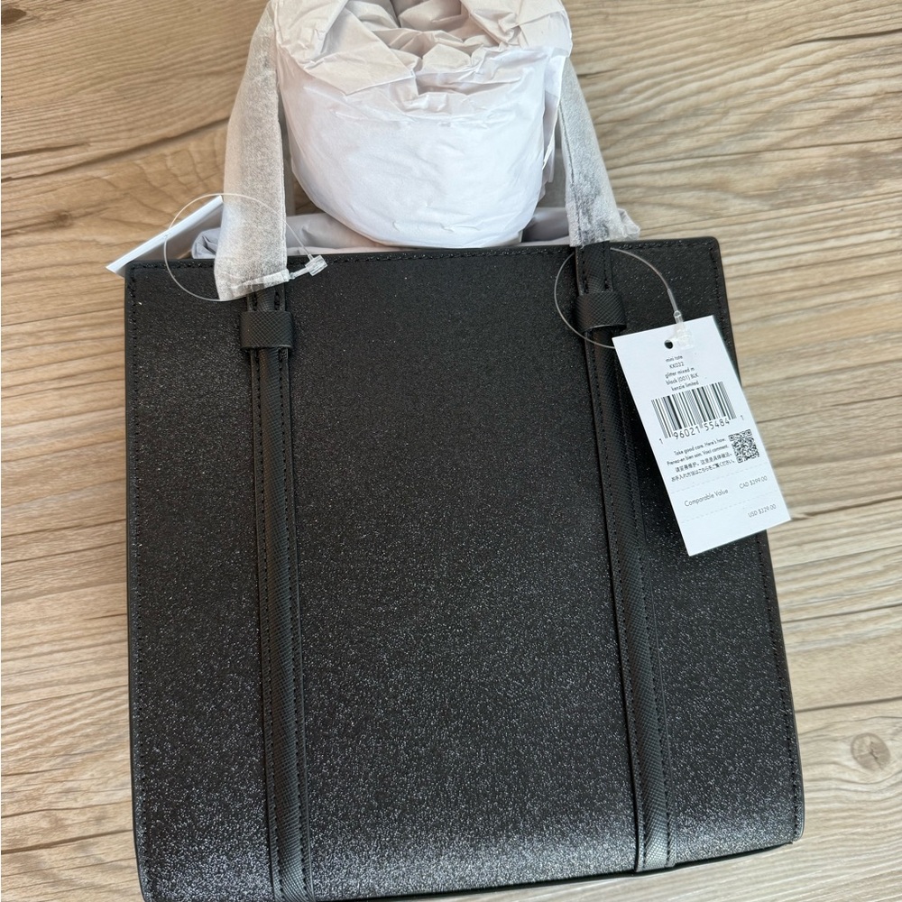 Kate Spade Kenzie Small Tote Bag KK032 Black Glitter Purse Mini Tote NWT $329! - Picture 3 of 9